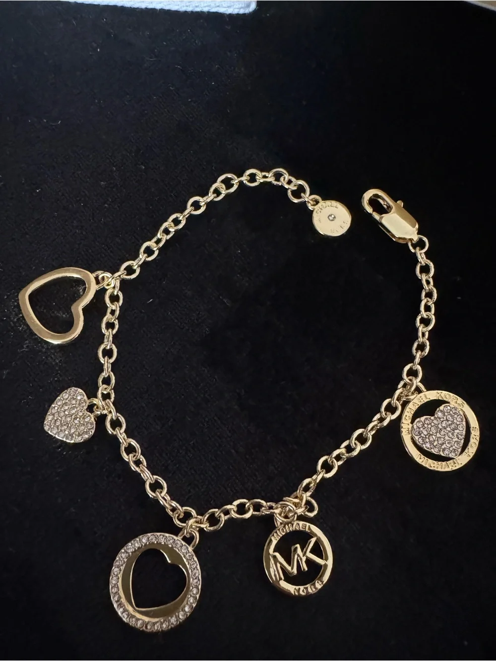 Michael Kors Gold Heart Charm Link Bracelet with Crystal Accents